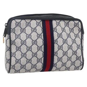 GUCCI GG Canvas Sherry Line Clutch Bag Red Navy 14.014.3553 Auth BA8450